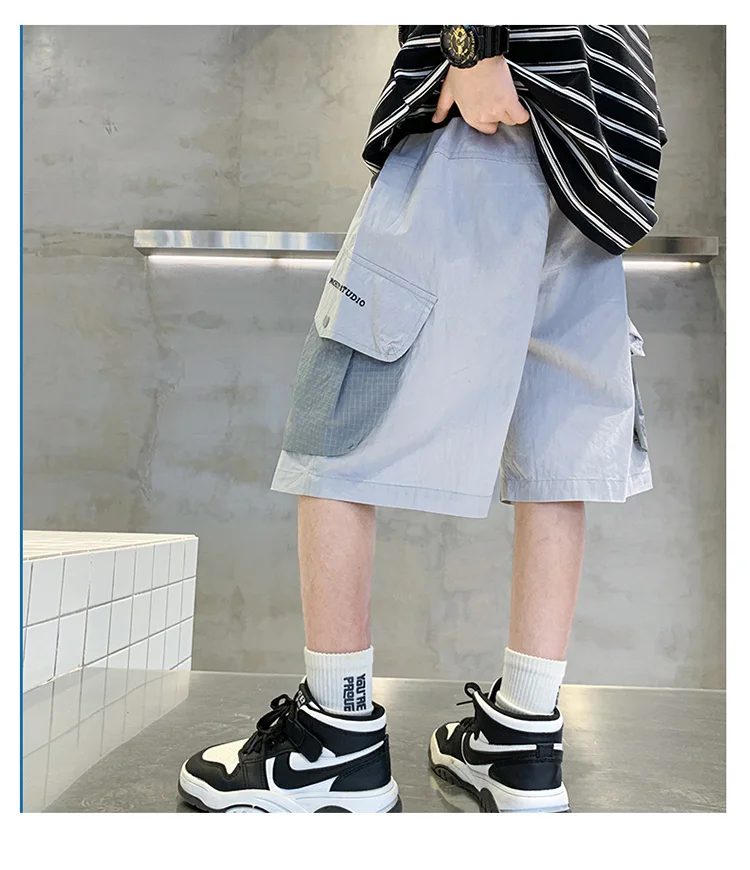 Kurze, stylische Sommer-Cargo-Shorts aus Baumwolle für Kinder und Jungen im Teenageralter, mit großer Seitentasche, neue lässige kurze Cargo-Hosen, 5-14 Jahre – Detail 13