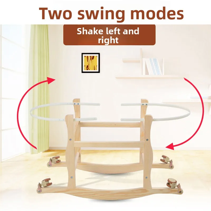 Babyfond Cradle Pine Stand Two-way Swinging Hand Basket Sleeping Basket Portable Baby Cradle Bed Wheels Do not contain a cradle