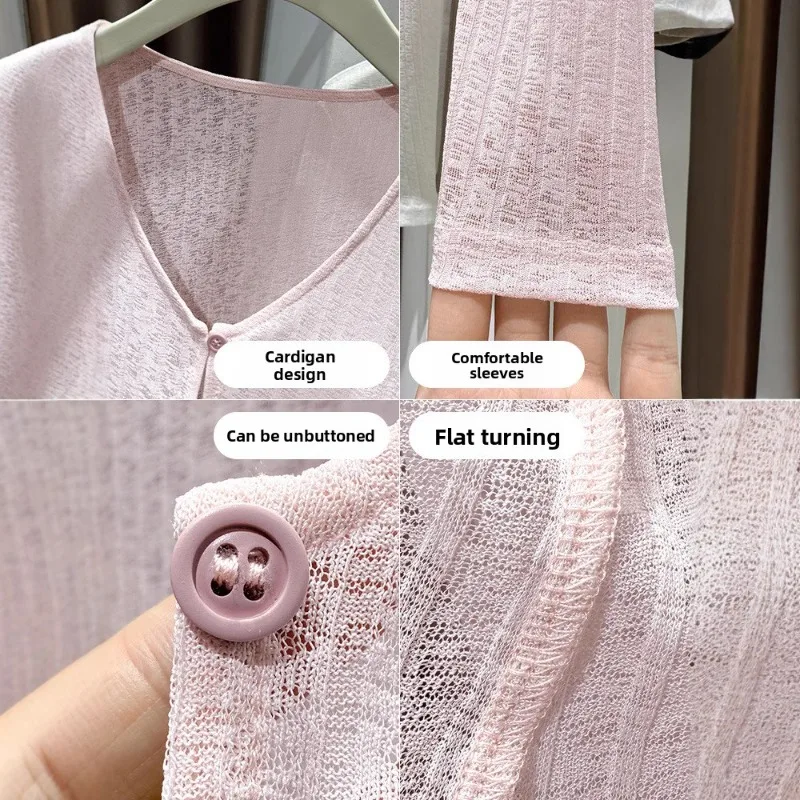 plus Size Ice Silk Thin Sun Protection Cardigan Women's Summer ort Sve Outerwear with Wood ain Spring Autumn Oute