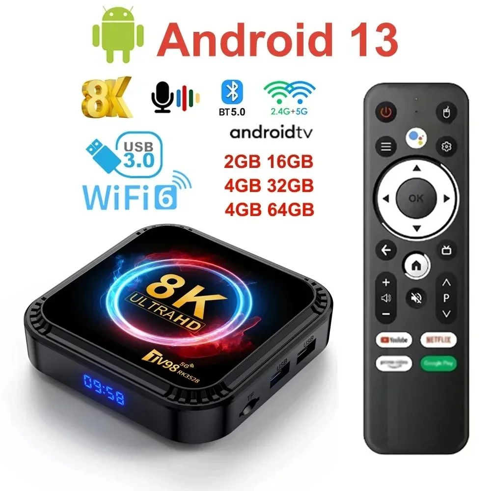 ТВ-приставка WIFI6, Android 13, USB3.0, 16/64 ГБ, 8K, RK3528