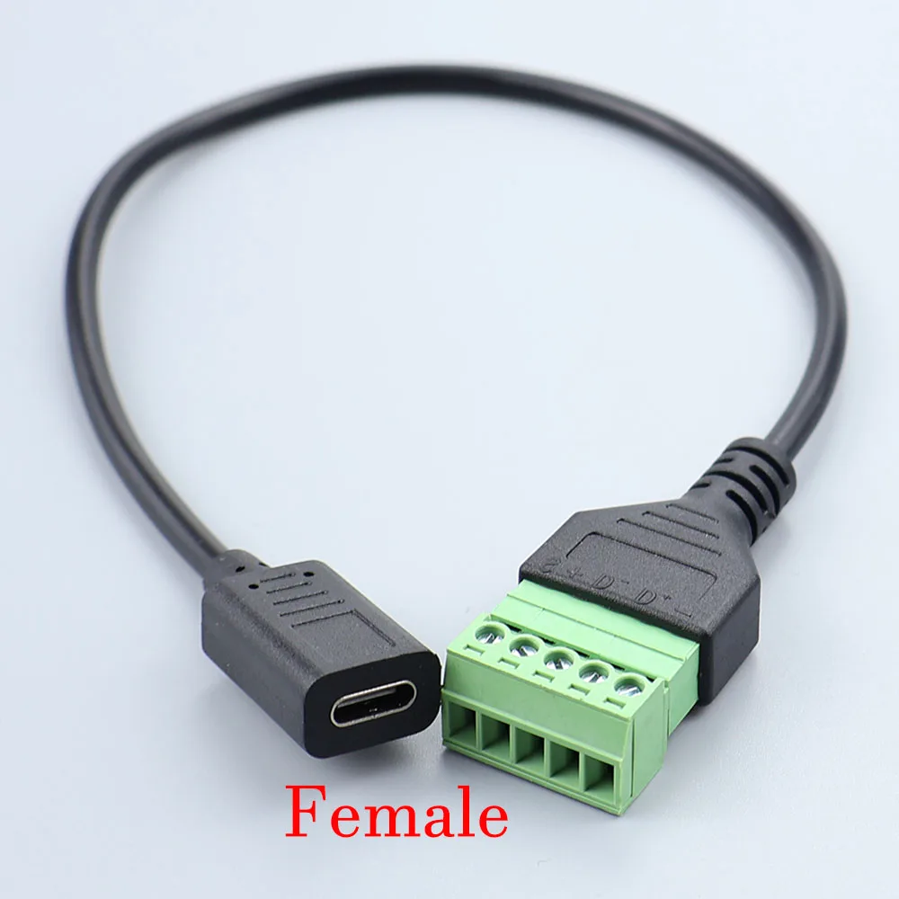 USB 3.1Type-C USB Male/Female to 5 Pin Screw with Shield Solderless Terminal Plug Adapter Connector Cable Lead 30cm