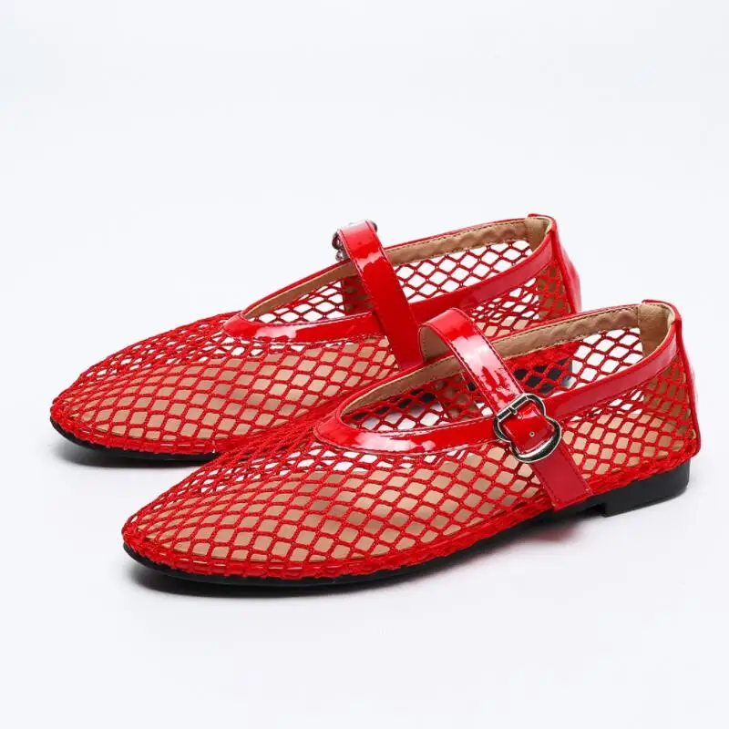 Summer Mesh Hollow Sandals Women Ballet Flats Shallow Loafers 2024 New Beach Walking Mary Janes Shoes Comfort Female Zapatillas