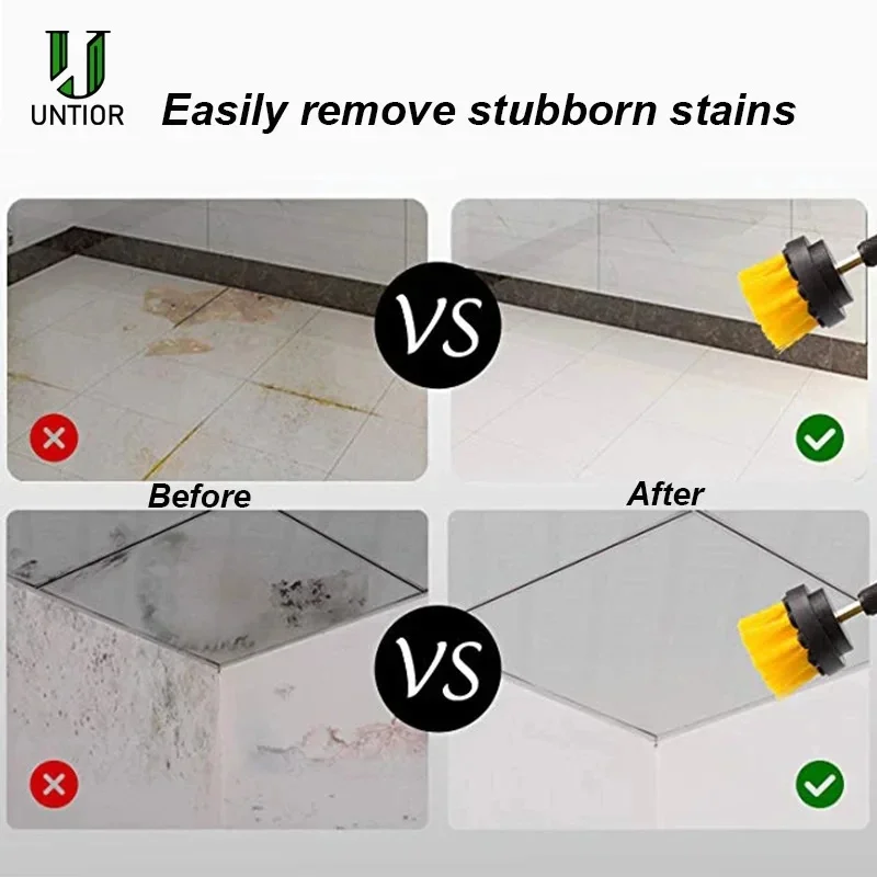 UNTIOR 3Pcs/Set Electric Scrubber Brush Drill Brush Kit Plastic Round Cleaning For Carpet Glass Car Tires Corner Cleaning Brush