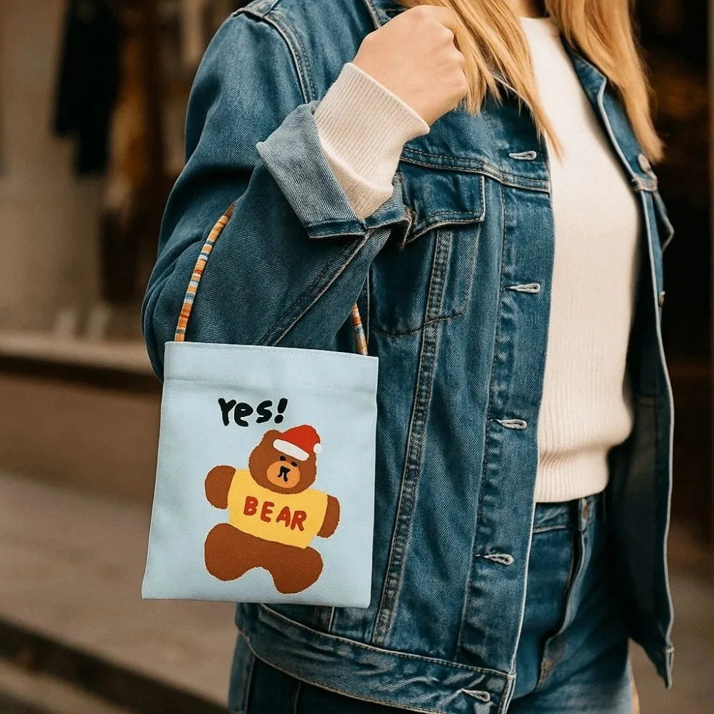 

Reusable Animal Pattern Cartoon Tote Bag Cute Lightweight Mobile Phone Bag Eco-Friendly Portable Casual Handbag Travel