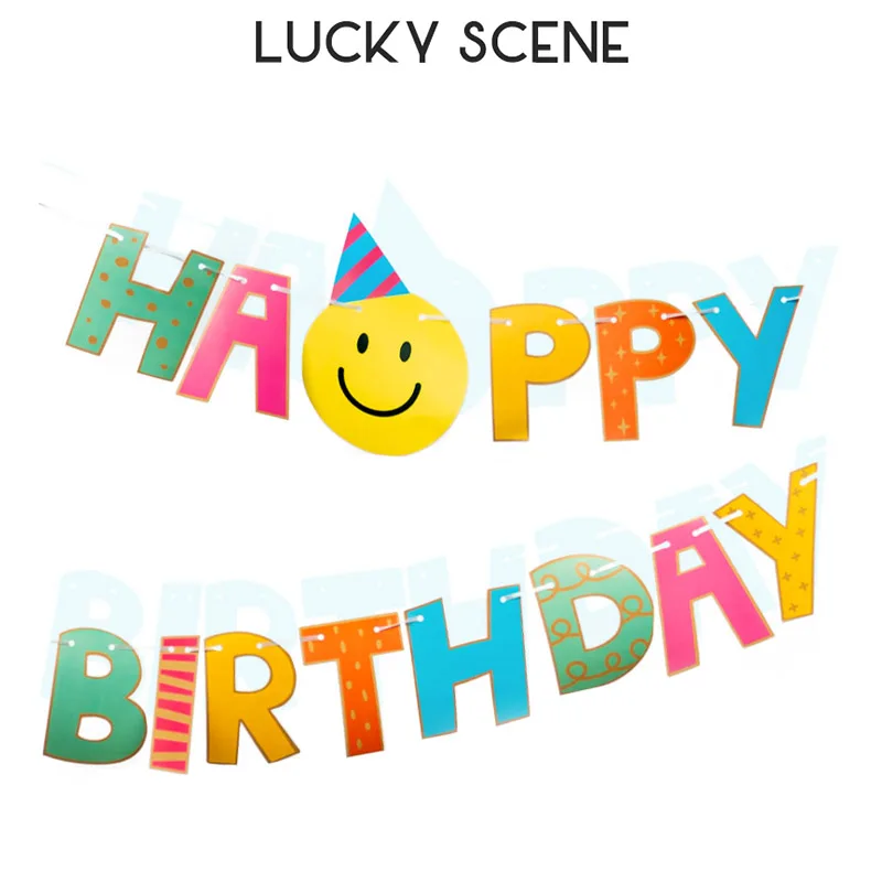 Ins Smiley Garland Happy Birthday Baby Children Cute Colorful Decoration Background S01435