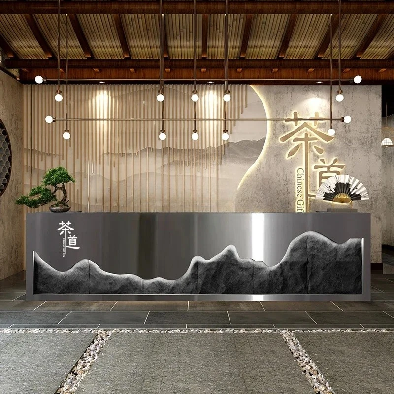 

New Chinese bar retro imitation stone checkout page creative reception desk health center counter9344