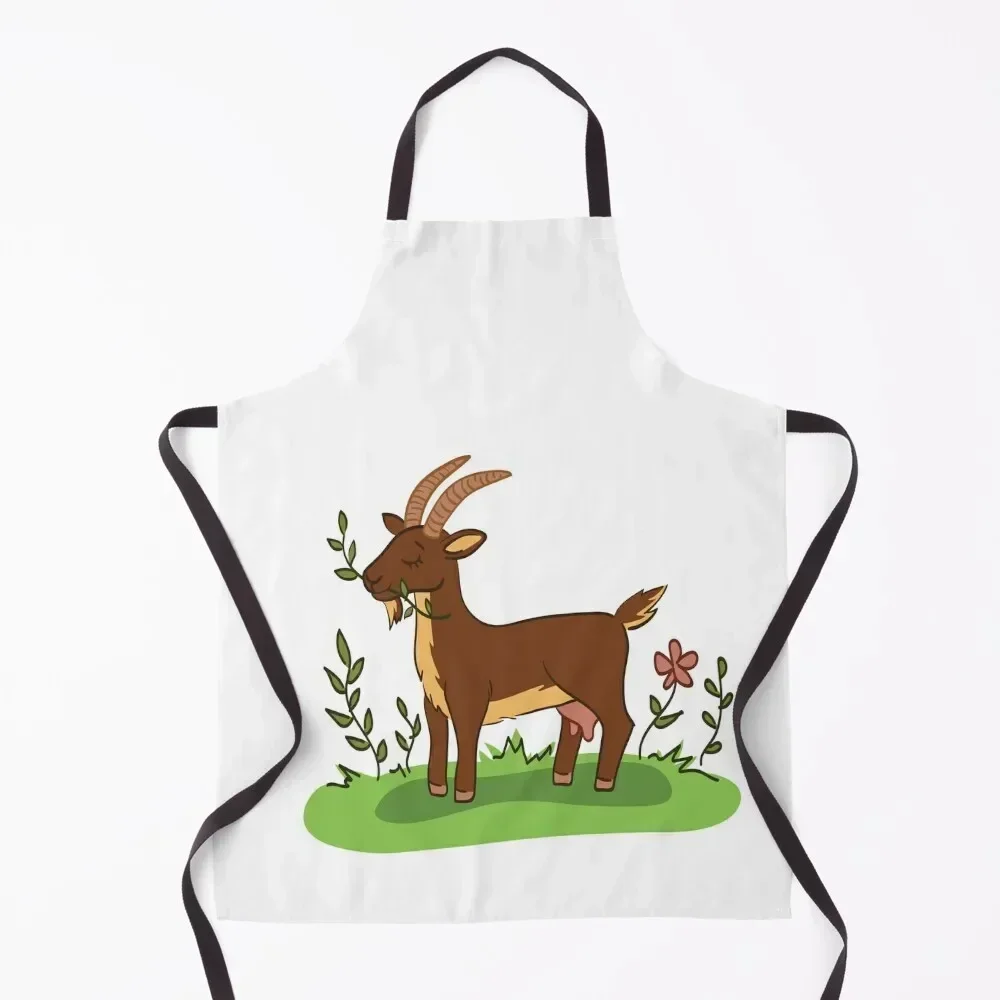 

Happy little goat eating a flower Apron Funny home women House Things For Home And Kitchen Kitchen For Men Apron