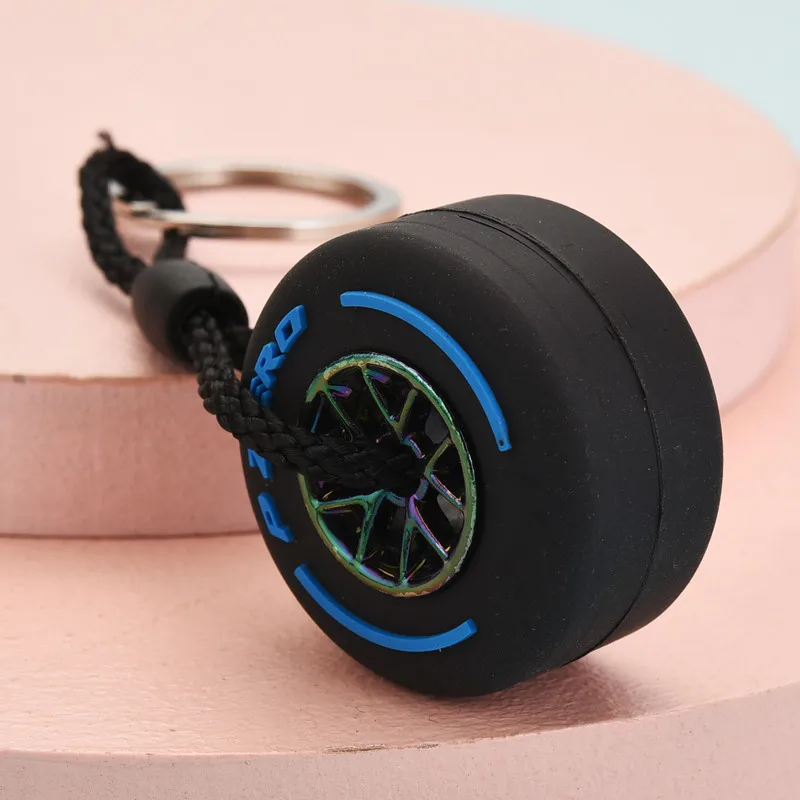 Portachiavi tridimensionale in gomma morbida PVC con logo bifacciale, portachiavi con pneumatici in gomma, piccolo ciondolo regalo per moto