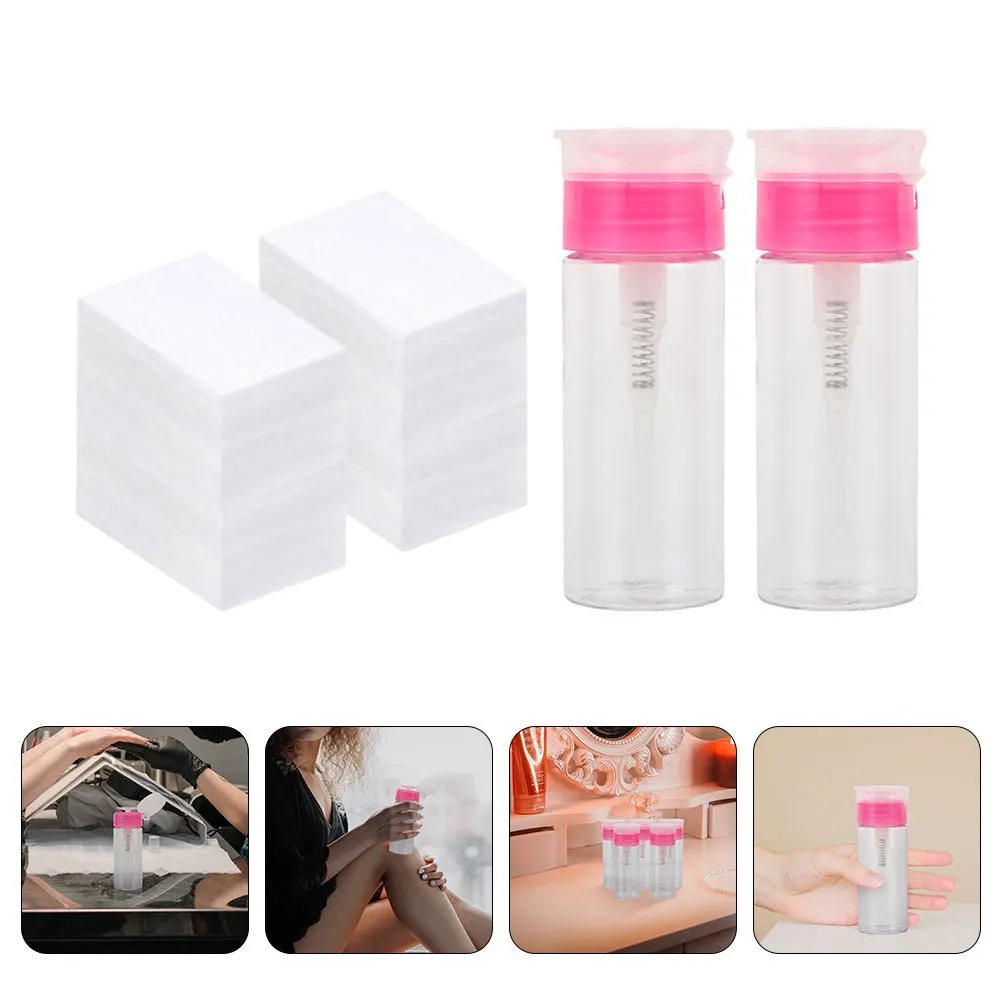 1Set Nail Polish Remover Set Wide Mouth Empty Bottles Press Pump Nail Polish Remover Pads Convenient Liquid Dispenser Portable
