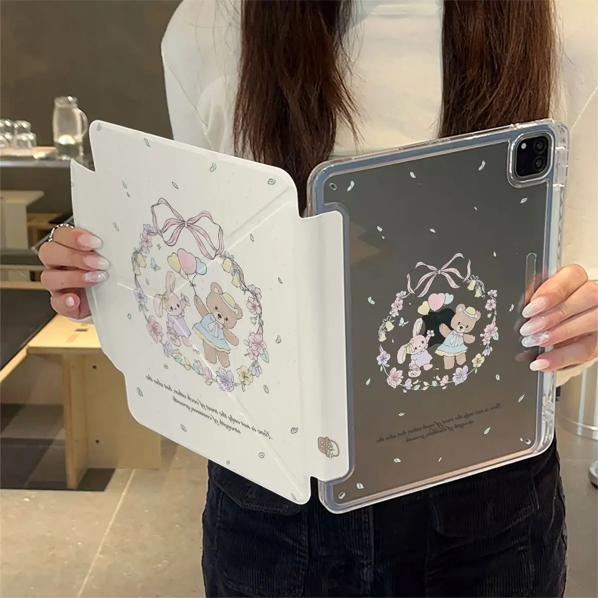 Ins Wreath Bear Rabbit 3-Y Fold iPad Case For iPad  iPad Pro 12.9in Air7 Pro 11 13in 2025 10th 11th M4/5 Magnetic Buckle Cover