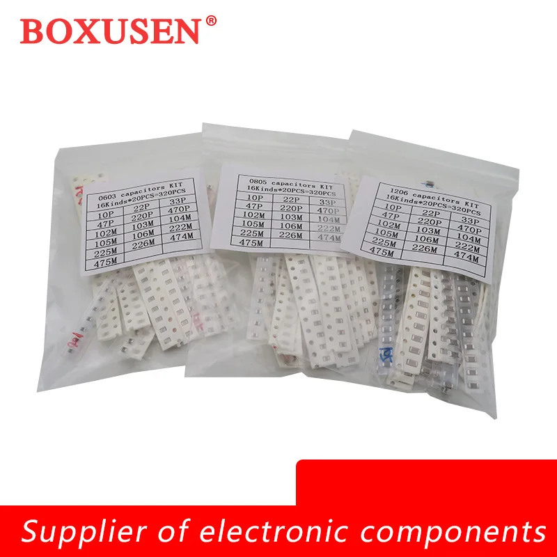 16/36/50Values 320PCS 720PCS 0603 0805 1206 SMD Capacitor Assorted Kit 1PF - 10UF Capacitance Set 100NF 0.1UF 1UF 2.2UF 4.7UF