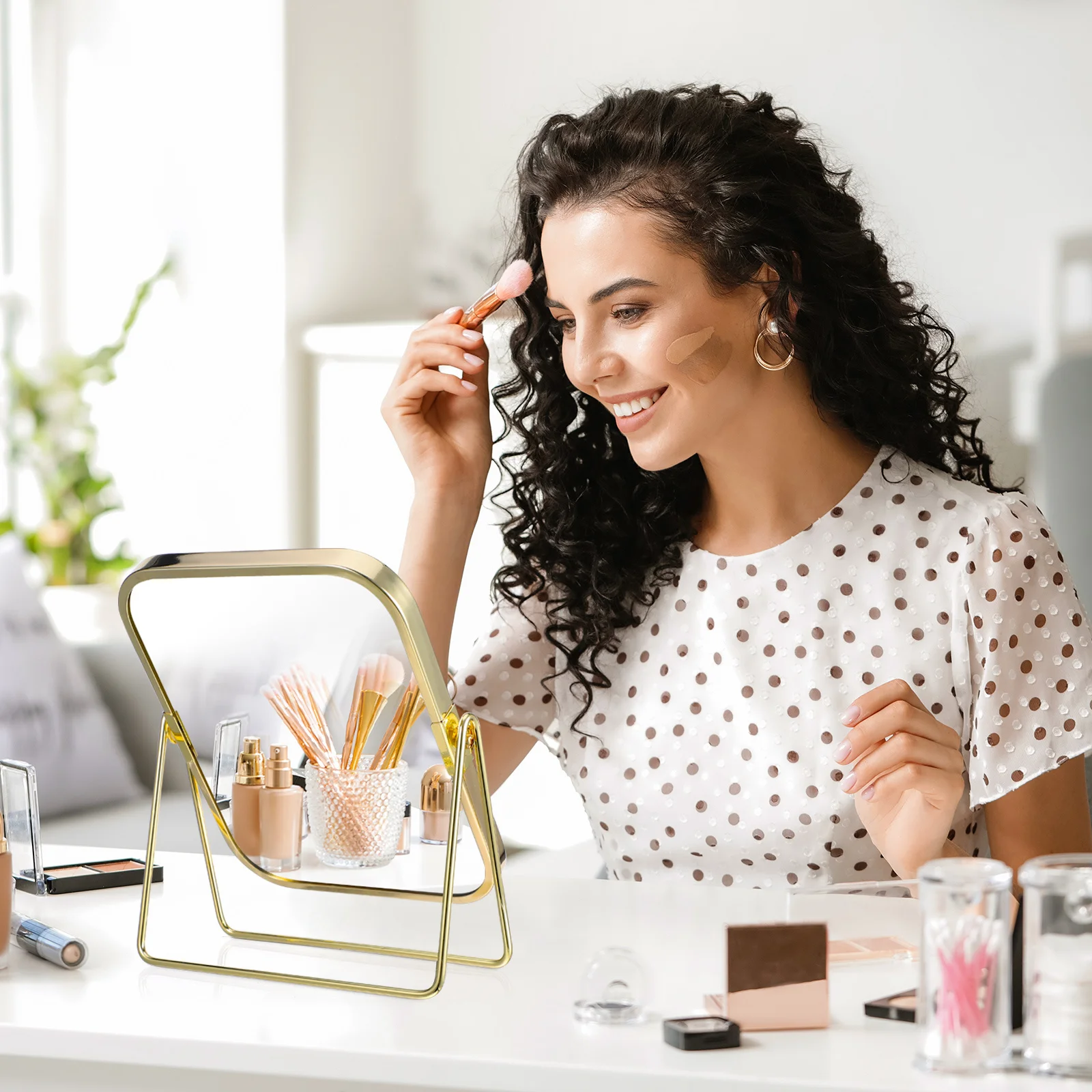 Double Sided Mirror Metal Stand 360 Degree Swivel Desktop Mirror for Bathroom Countertop Dressing Table Bedroom