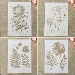 Ensemble de pochoirs A4 de 29cm pour peinture, motif tournesol, feuilles de pissenlit, pour bricolage, scrapbooking, coloriage, gaufrage, modèle de décor d'album, 4 pièces