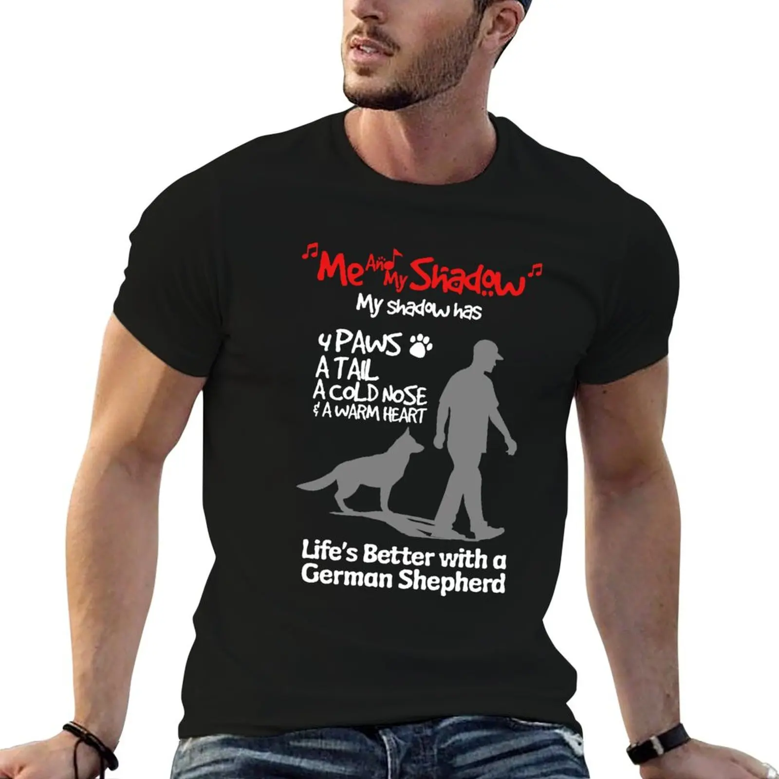 Me And My Shadow German Shepherd T-Shirt Worker Basic Short Sleeve Tee