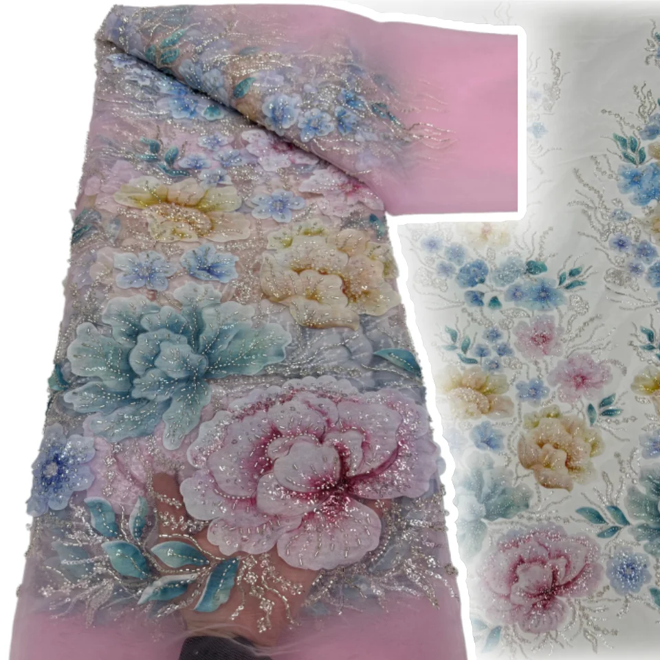 Exquisite African Groom Bead Lace Fabric 2026 Luxury French Sequins Embroidery Lace Fabric For  Bridal Party Wedding Dress 3351