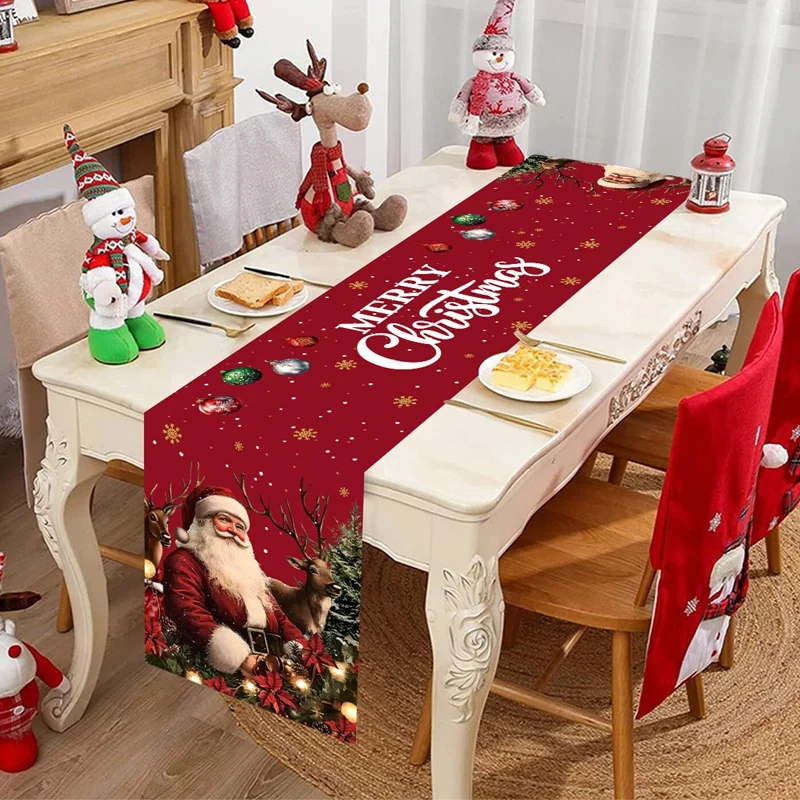 Frohe Weihnachten, Weihnachtsmann, Tischläufer, Weihnachtsdekoration für Zuhause, 2025, Winterurlaub, Küche, Esstisch, Dekoration, Navidad-Geschenke – Detail 5