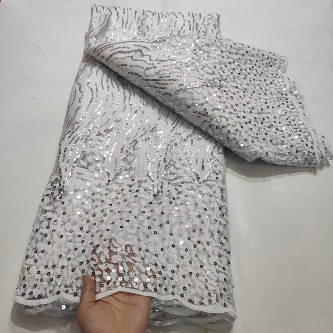 

New White Sequins Lace Fabric 2021 High Quality French Lace Fabric African Nigerian Lace Fabric With Sequins For Party PHD21166