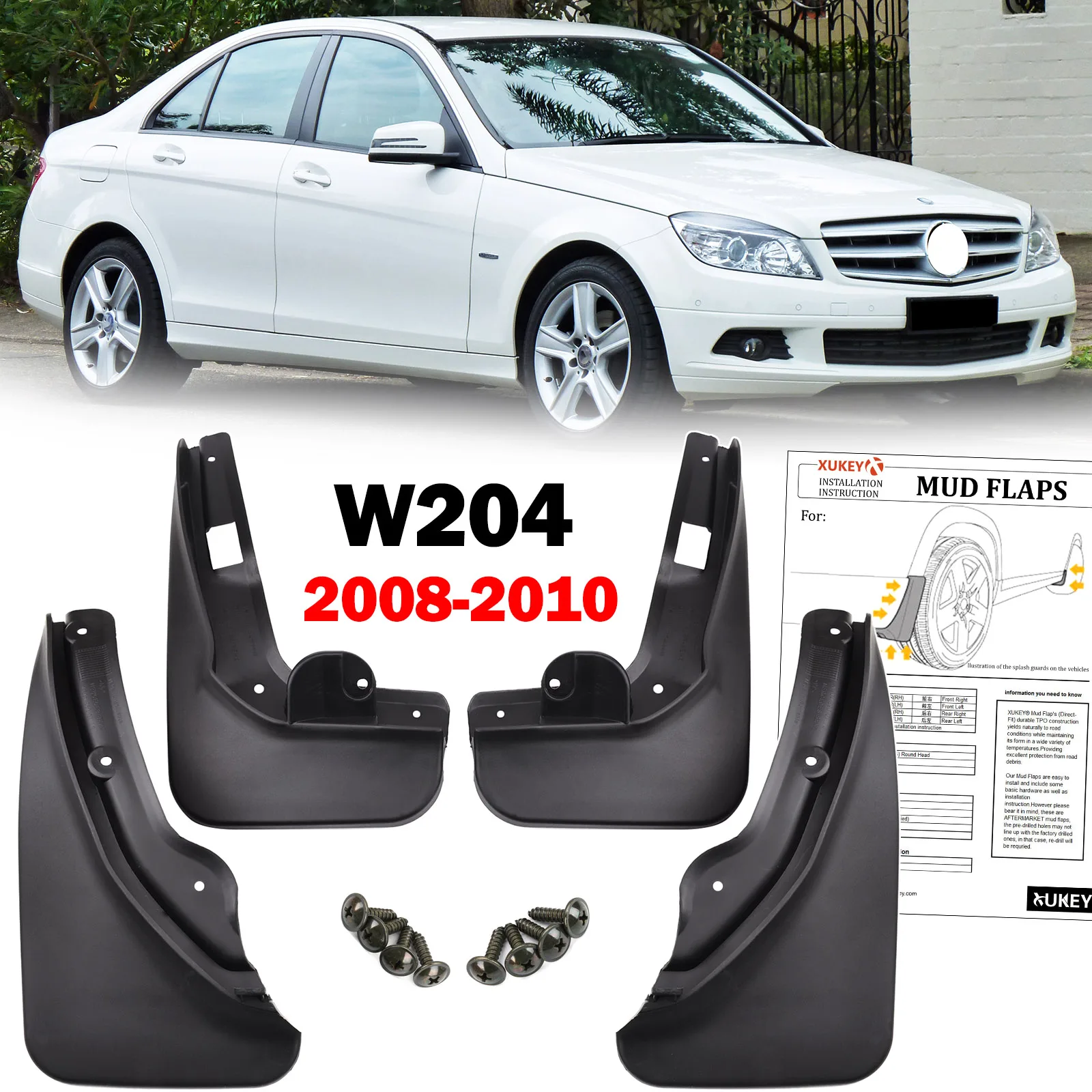 Set Mud Flap Flaps For Benz C Class C-Class C250 C350 W204 2008 2009 2010 2011 Pre-Facelift Mudflaps Splash Guards Accessories