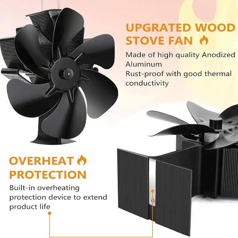 6-Blade Heat Self-Powered Stove Fireplace Fan For Wood Log Burner Fireplace Quiet Environmental Fan Efficient Heat Distribution