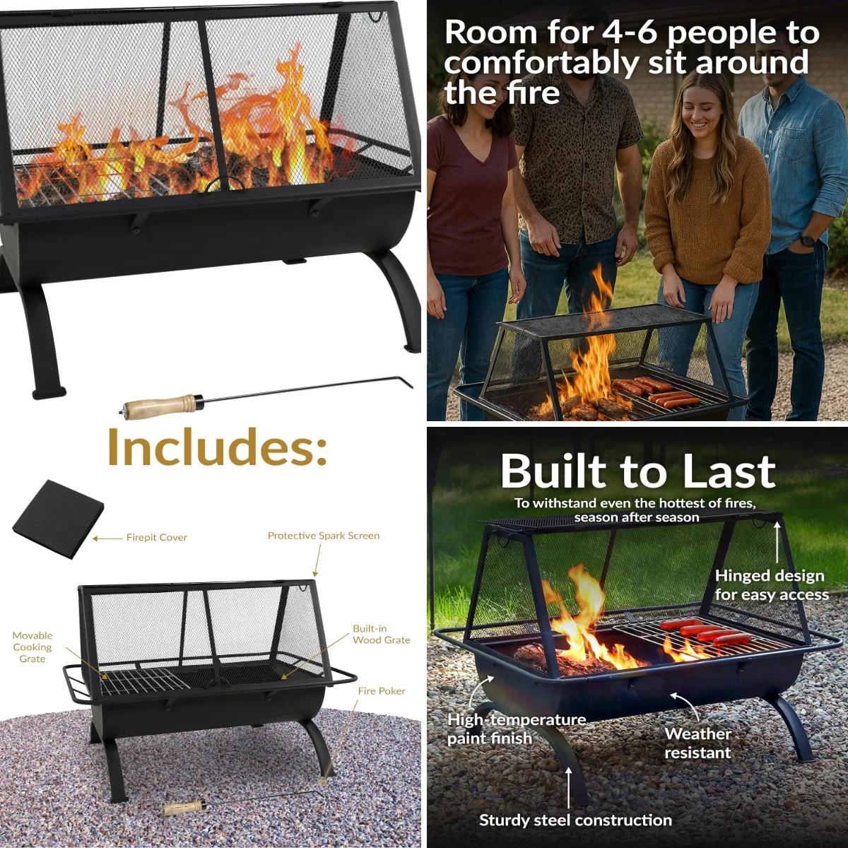 

36-Inch Northland Steel Outdoor Fire Pit with Grill - Outdoor Fireplace with Cooking Grate, Spark Screen, Cover, and Poker