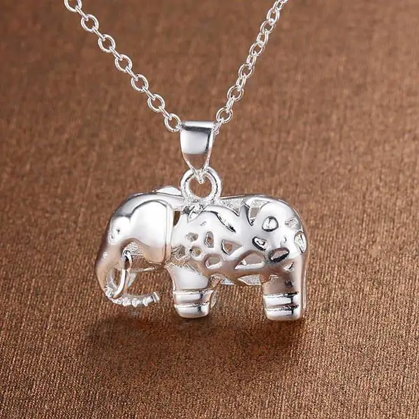 

European and American jewelry hollowed out 925 silver elephant necklace jewelry, universal for men and women, geometric neutral