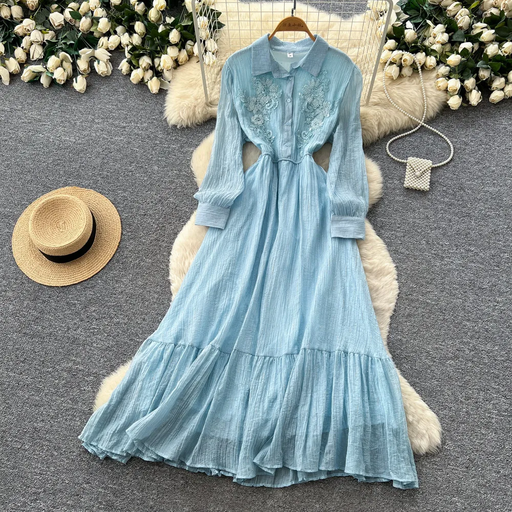 

Long Dress Women Shirt Dresses A Line Vestidos Y2k Streetwear Turn Down Collar Full Sleeve Elegant Splice Party Night Work 2026