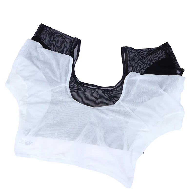 Transparent Mesh Ultra-thin Vest Absorbent Deodorant Pad Women T-shirt Washable Sweat Proof Under Top With Underarm Sweat Pads