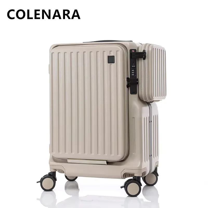 COLENARA 20 Inch Laptop Suitcase Front Opening PC Boarding Case Women USB Charging Trolley Case Universal Wheel Rolling Luggage