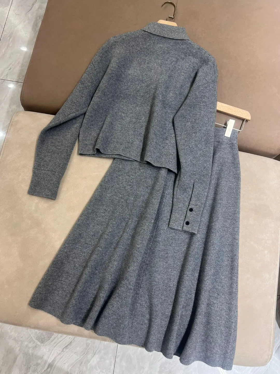 Casual elegant thick cashmere wool knitted  knitted skirt suit