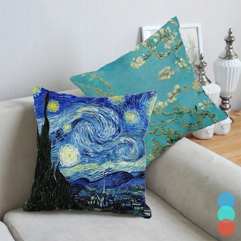 Van Gogh Oil Painting Cushion Cover Sofa Home Decorative Pillow Covers Sunflower Self-portrait Starry Sky Print Pillowcase