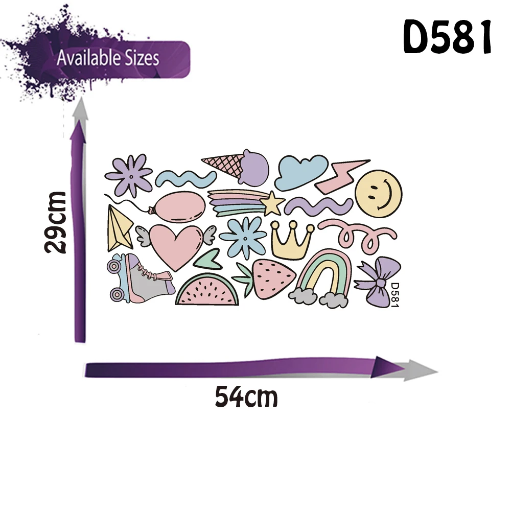 Colorful Stars and Doodles Fabric Wall Stickers Skates Rainbows Hearts Wall Decals Bedroom Bathroom Living Room Home Wall Decor view 5