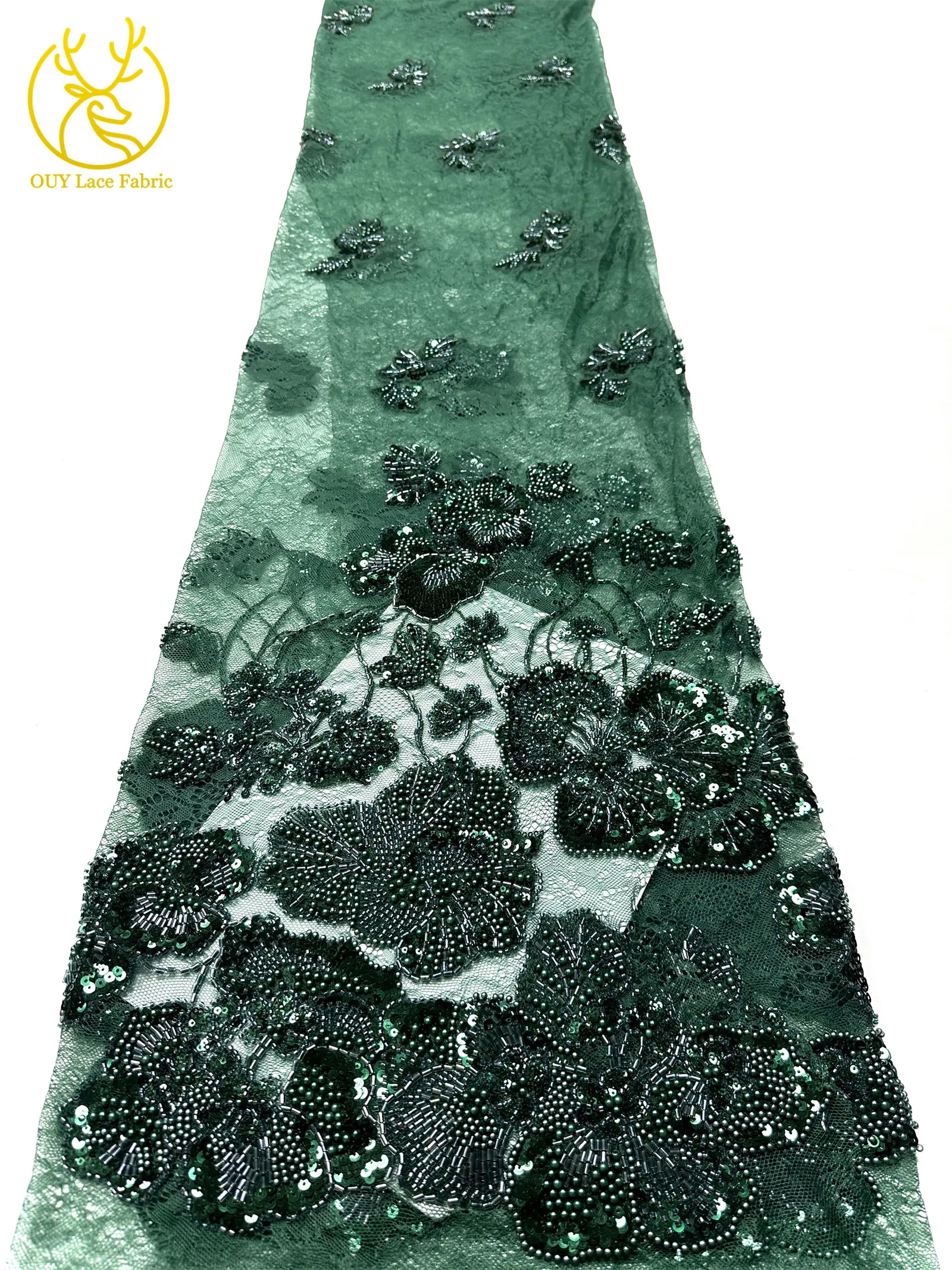 Afrikanischer Perlen-Spitzenstoff, 5 Yards luxuriöser nigerianischer französischer Pailletten-Spitzenstoff, ideal zum Nähen von Damen-Partykleidern – Detail 23