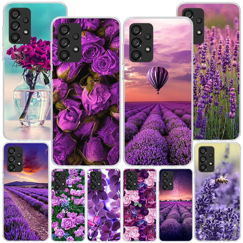 Purple Lavender Flowers Phnoe Case for Samsung Galaxy A15 A55 A35 A25 A14 A54 A34 A24 A13 A53 A33 A23 A52 A12 A32 A22 A04S A03S