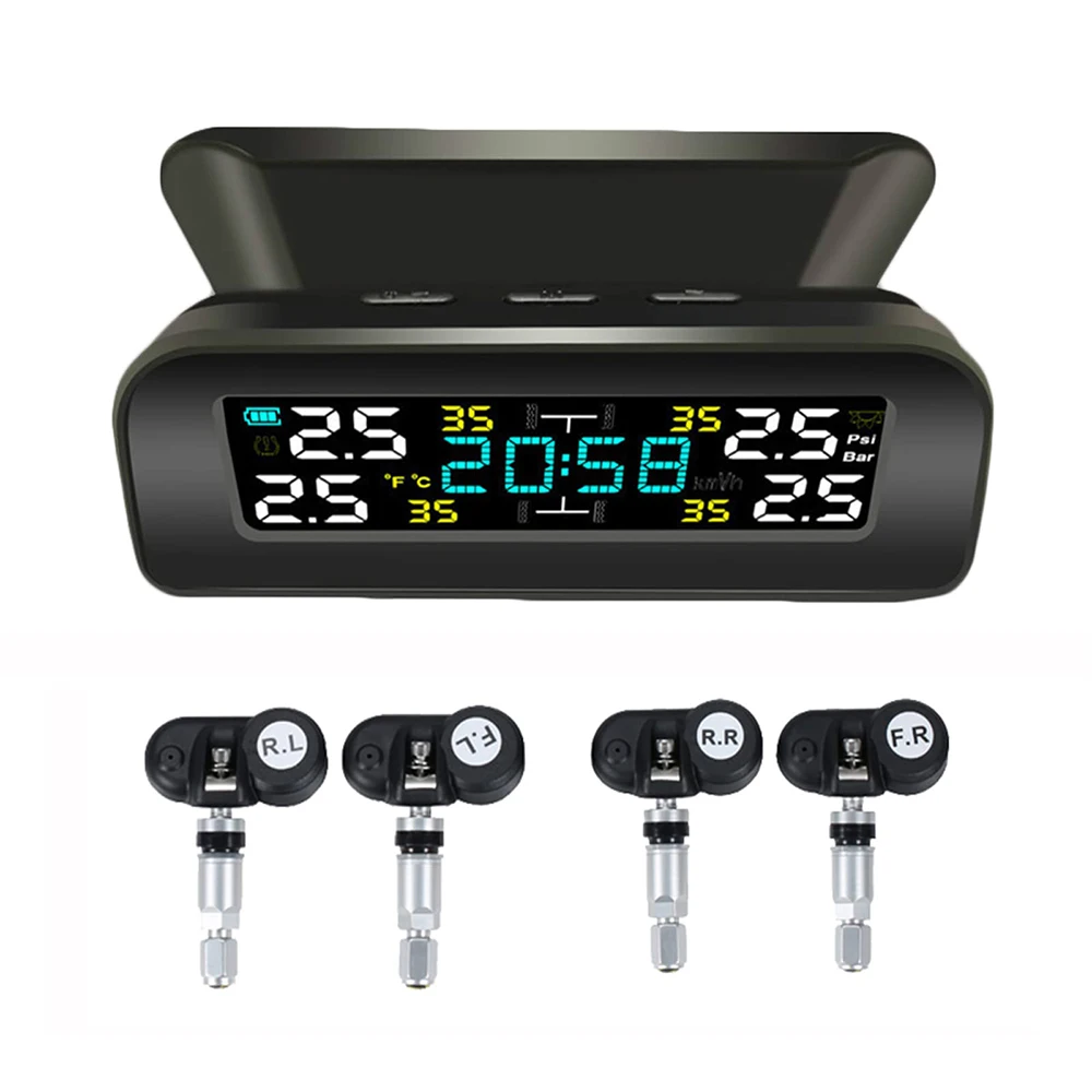 TPMS Solar Power Car Tire Pressure Monitoring System 360 Adjustable Monitor Auto Security Alarm Tyre Pressure Sensors