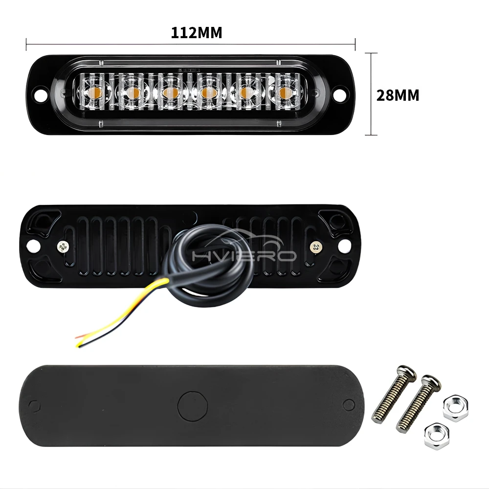 12V-24V 6LED Peringatan Strobo Grille Berkedip Lightbar Mobil Beacon Lampu Kuning Putih Merah Biru Lalu Lintas Otomatis Sinyal Giliran Tahan Air