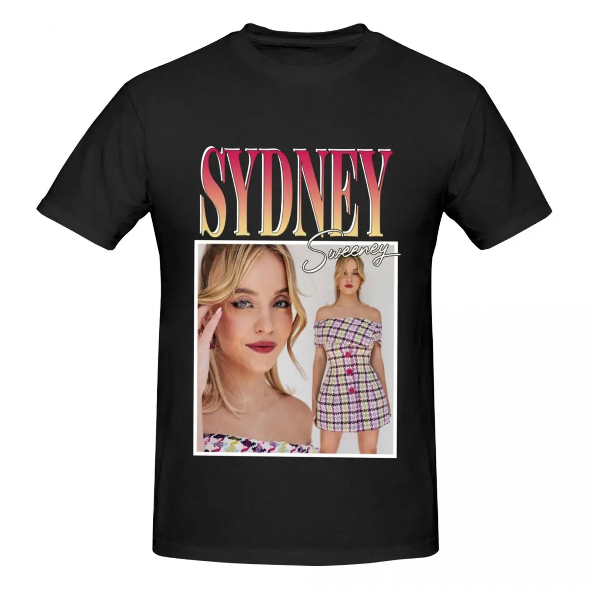 Men Sydney Sweeney Awesome T Shirt Vintage Oversized Cotton Crewneck Sleeve Custom T-shirt