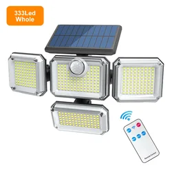 333 Outdoor Solar Lights Motion Sensor Powerful Led Lamp Spotlight Sunlight Energy Waterproof For Exterior Garden Wall Decor