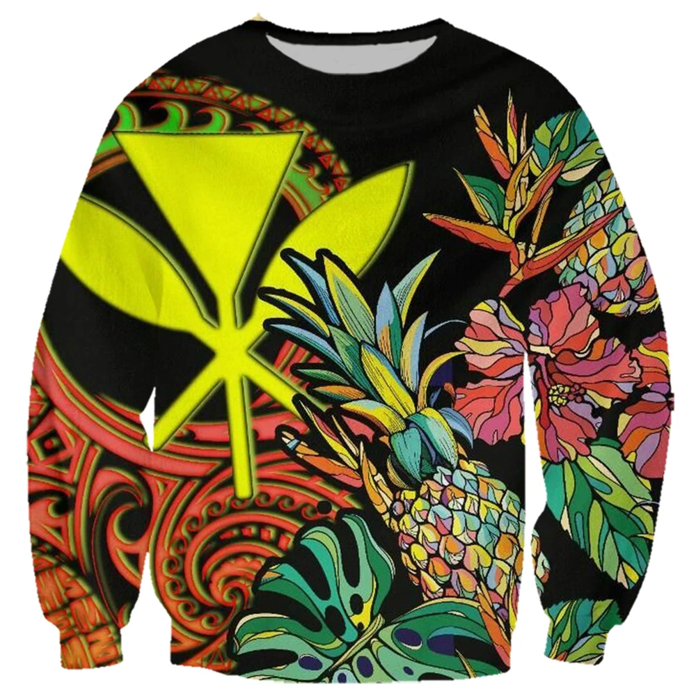 HX Polynesian Sweatshirts 3D Printed Pineapple Tropical Fruit Frangipani Sweatshirt Tops Harajuku Sportswear Men Clothing