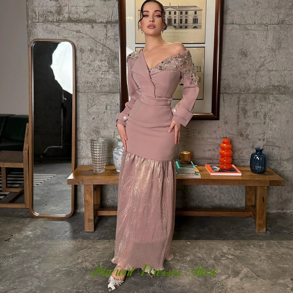 Elegantes, maßgeschneidertes Abendkleid aus Organza, klassische Ballkleider mit langen Ärmeln, zarte Knöpfe und Pailletten, Kleider für besondere Anlässe