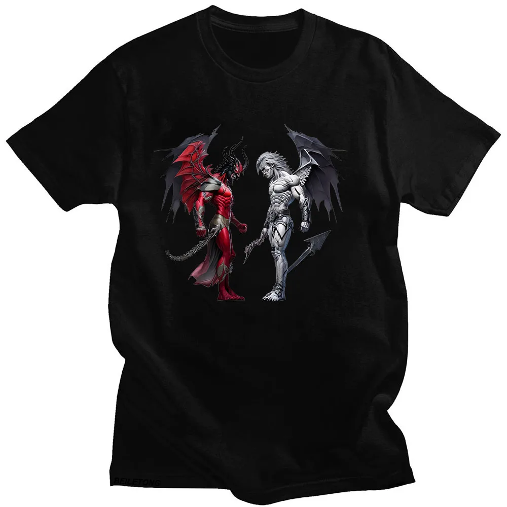 Angel Edgar VS Demon Mortis T-shirt Anime Print Harajuku Kawaii O-neck Tee-shirt Cartoon Print Cute Tshirt Camisetas Soft Tees