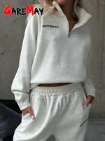Autumn Women's Tracksuit with Zipper Cotton Oversize White Casual Two Piece Set Women  Classic Sports Trouser Suits for Women - Image 2