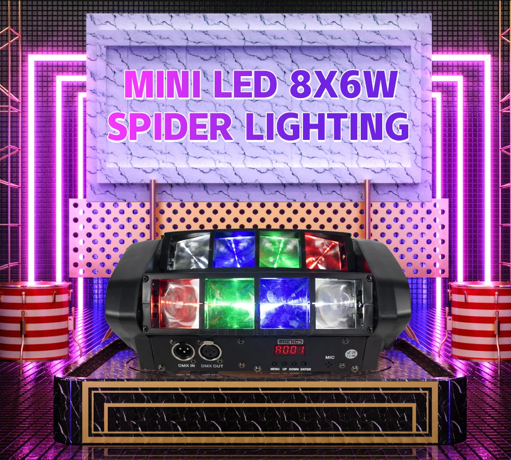 SHEHDS 8X6W Mini LED Strahl Moving Head RGBW Beleuchtung Bühne Licht Gut Für Partys DJ Disco hochzeit Dekoration Nachtclub Lichter – Detail 1