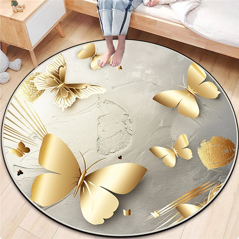 Light Luxury Round Carpet for Room Bedroom Decor Golden Bedside Rugs Washable Circular Soft Floor Mats Home Antiskid Chair Rug