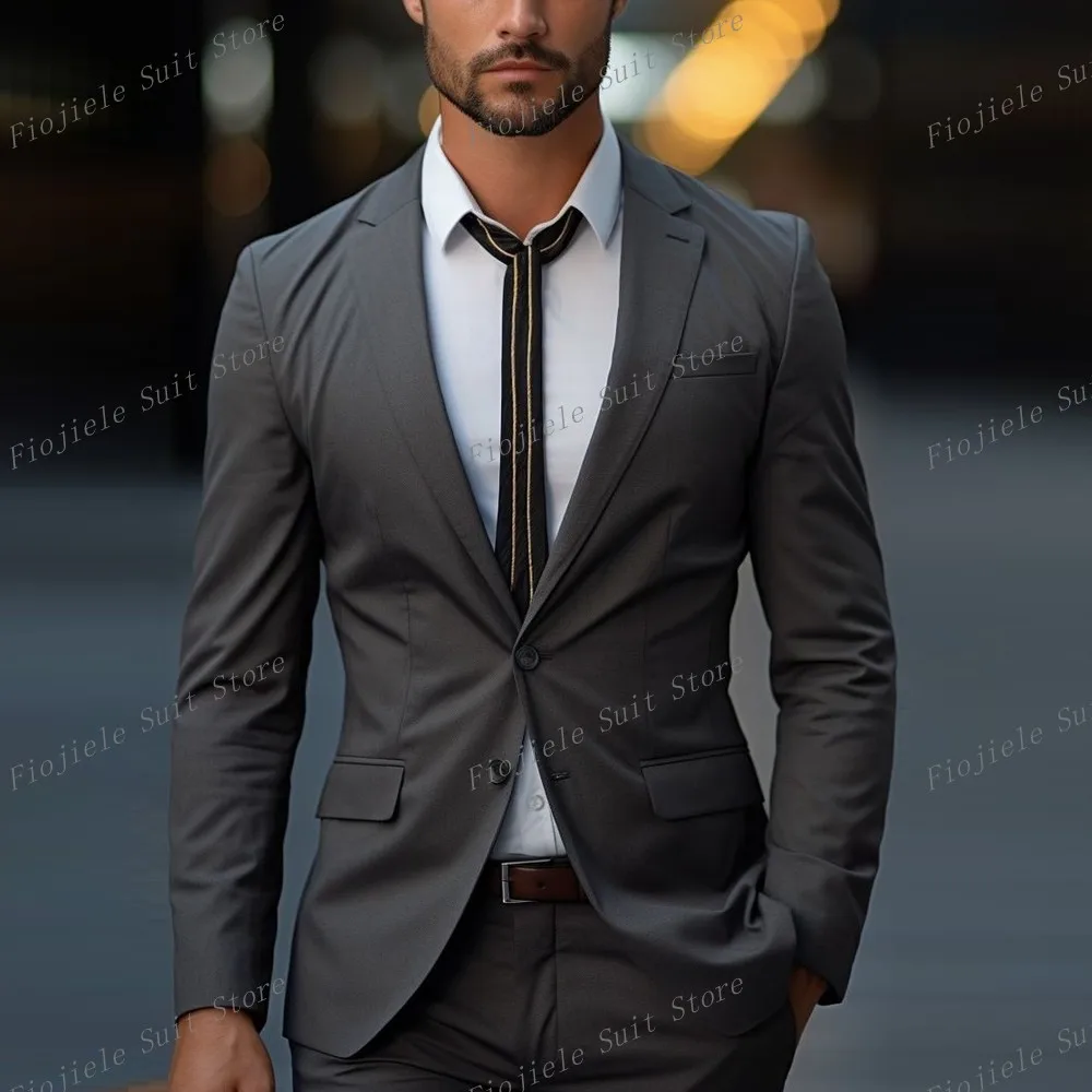 

Male Dark Grey Business Formal Occasion Tuxedos Groom Groomsman Wedding Party Prom Men Suit 2 Piece Set Blazer Pants