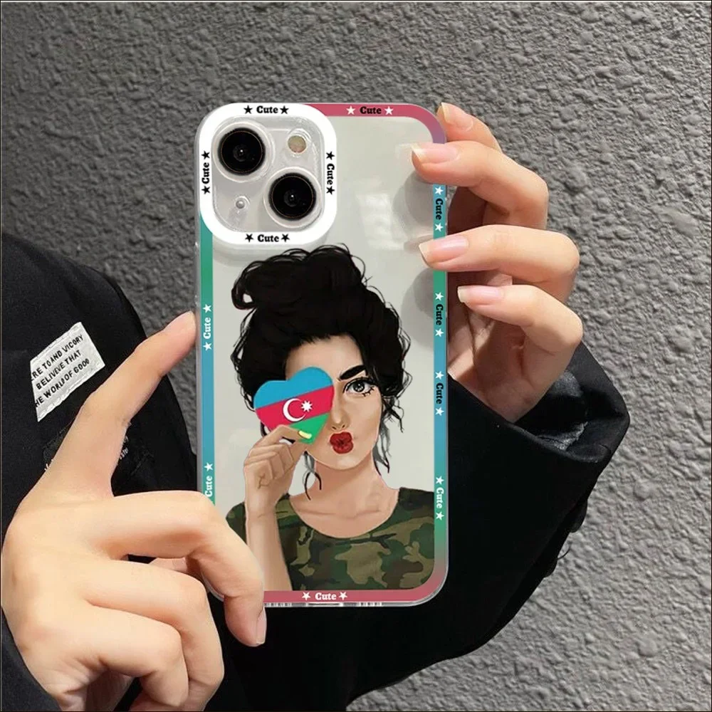 Azerbaijan Flag Girl Phone Case for iPhone 15 14 13 12 11 Pro Max Mini 7 8 Plus XS Max X XR Case Matte Funda for iPhone 13 Cover