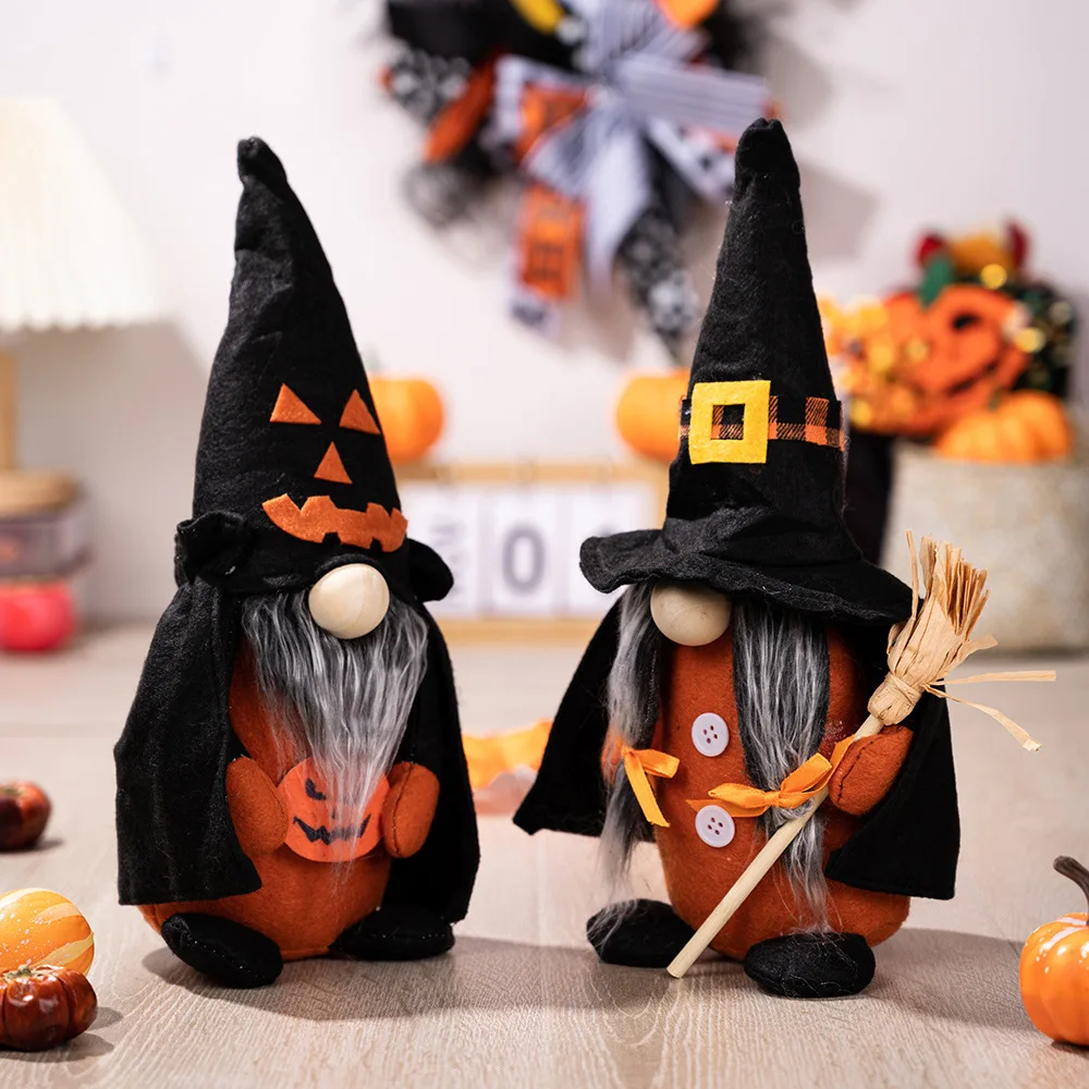 Pumpkin Broom Pointed Hat Witch Home Halloween Faceless Doll Dwarf Ornaments Halloween Decoration Ornament Doll