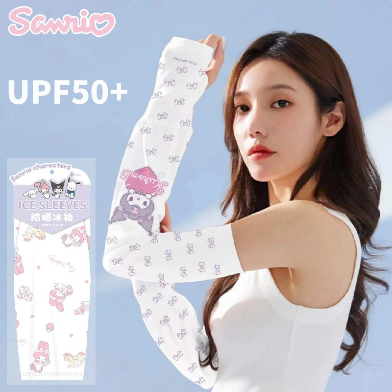 

Sanrio Mymelody Kuromi kawaii Мультфильм Защита от УФ-лучей Велоспорт рукава для рук ледяной шелк солнцезащитный длинные перчатки без пальцев Защита рук