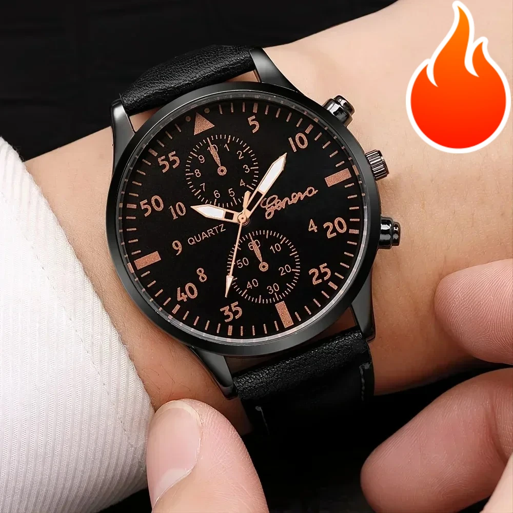 

Мужские часы, комплект, роскошный модный дизайн, кожаные часы, кварцевые мужские часы, подарок Montre Homme Relogio Masculino (без коробки)