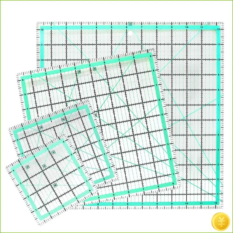 4PCS Square Quilting Ruler (12.5/9.5/6/4.5Inch) Sewing Acrylic Ruler Anti-Slip Ruler DIY Quilting Tools Easy Install