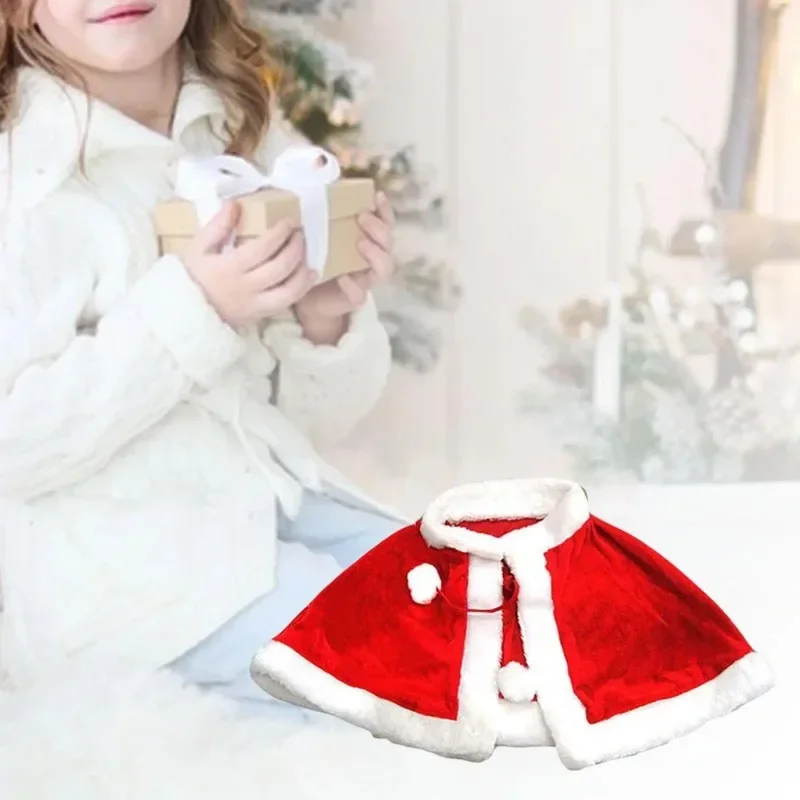 New Year Winter Red Velvet Cape Cloak Christmas Women Girl Shawl Party Costumes Dress Decoration Santa Claus Costume Fashion